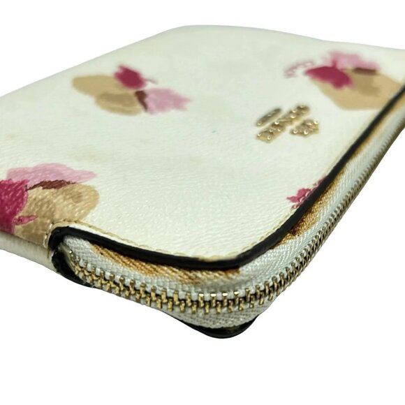 COACH Floral Print Corner Zip Wristlet 65307 White Pink Multi PVC Leather - - Picture 4 of 8